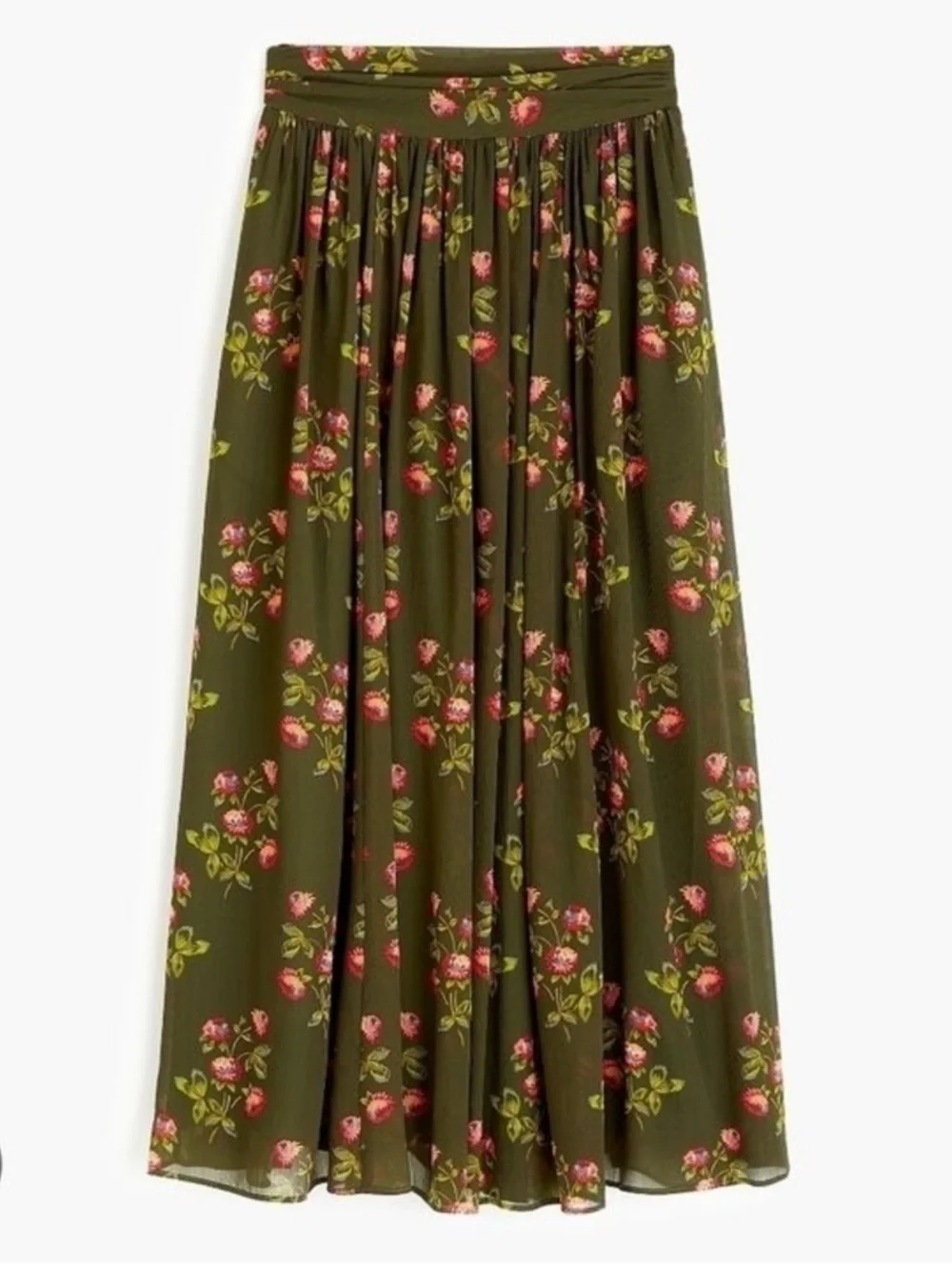 NWT J.Crew Point Sur Floral Dark Green Maxi Skirt Chiffon
